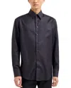 Emporio Armani Cotton Shirt With Allover Micro Jacquard Motif In Blue Navy