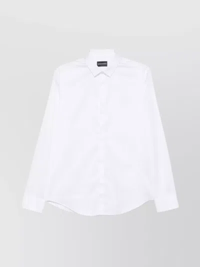 Emporio Armani Cotton Shirt With Button-down Collar And Curved Hem In White