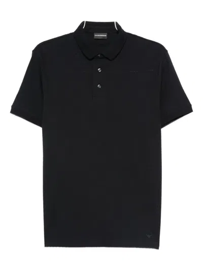 Emporio Armani Printed Design Cotton Polo Shirt In Black