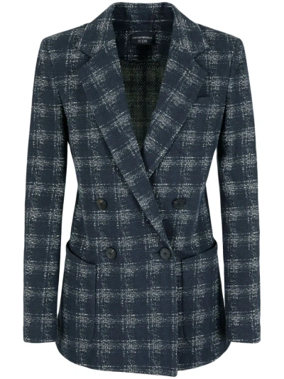 Emporio Armani Double-breasted Check Jacquard Blazer In Blue