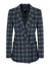 Emporio Armani Double-breasted Check Jacquard Blazer In Blue