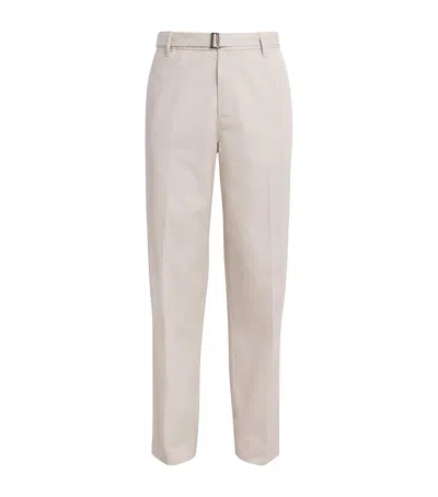 Emporio Armani Cotton-silk Belted Trousers In Neutral