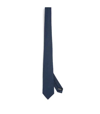 Emporio Armani Cotton-silk Jacquard Woven Tie In Blue