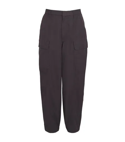 Emporio Armani Cotton-silk Wide-leg Cargo Trousers In Black