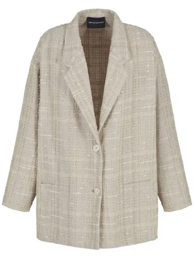 Emporio Armani Oversized Check Tweed Blazer In Natural