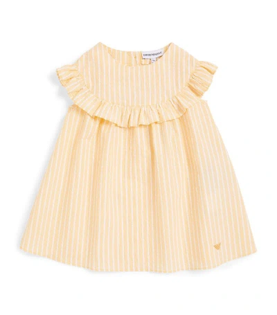 Emporio Armani Cotton Striped Dress (6-36 Months) In Yellow