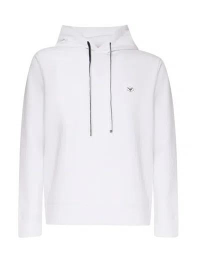Emporio Armani Cotton Sweatshirt With Hood And Drawstring In Bianco