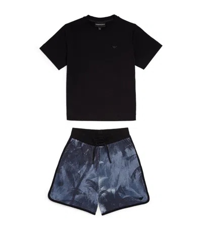 Emporio Armani Kids' Cotton T-shirt And Shorts Set (4-16 Years) In Blue