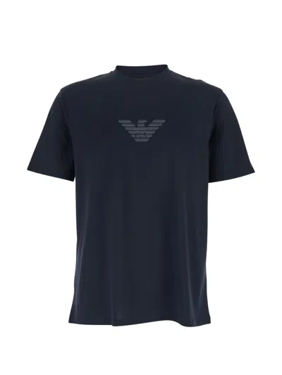 Emporio Armani Black Crewneck T-shirt With Logo On The Front In Cotton Man