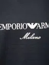 Emporio Armani Blue Crewneck Sweatshirt With Maxi Logo Lettering On The Front In Cotton Blend Stretch Man In Blue