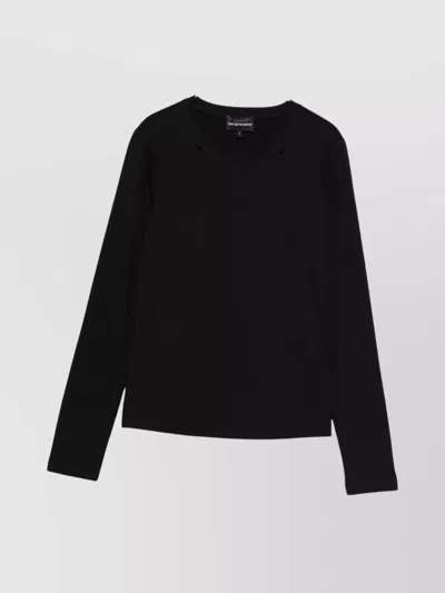 Emporio Armani Cotton T-shirt With Logo And Long Sleeves In Black