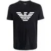 Emporio Armani Black Crewneck T-shirt With Logo Embroidery On The Front In Black