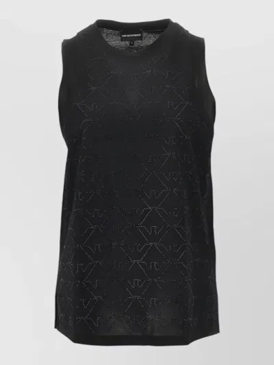 Emporio Armani Cotton Tank Round Neck Geometric Pattern In Black