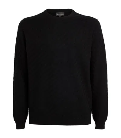 Emporio Armani Cotton Textured Sweater In Black
