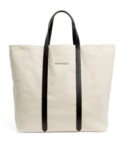 Emporio Armani Cotton Tote Bag In Black