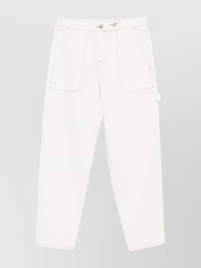 Emporio Armani Cotton Trousers Button Detail In White