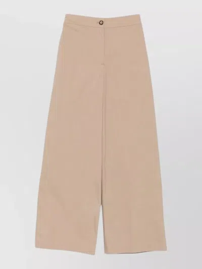 Emporio Armani Cotton Trousers Wide Leg Elasticated Waist In Brown