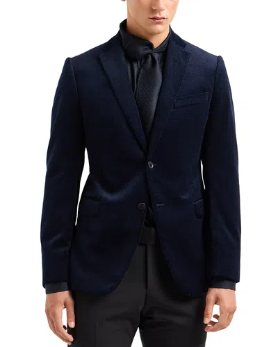 Emporio Armani Cotton Velvet Check Slim Fit Blazer In Blue