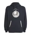 Emporio Armani Cotton Twill Whale Patch Regular Fit Hoodie In Blue