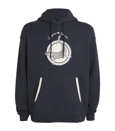 EMPORIO ARMANI COTTON WHALE PATCH HOODIE