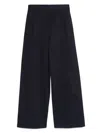 Emporio Armani High Waist Pleated Wide Leg Trousers In Blue