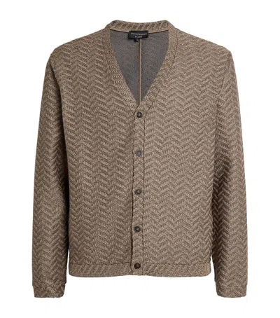 Emporio Armani Cotton Zigzag Cardigan In Brown