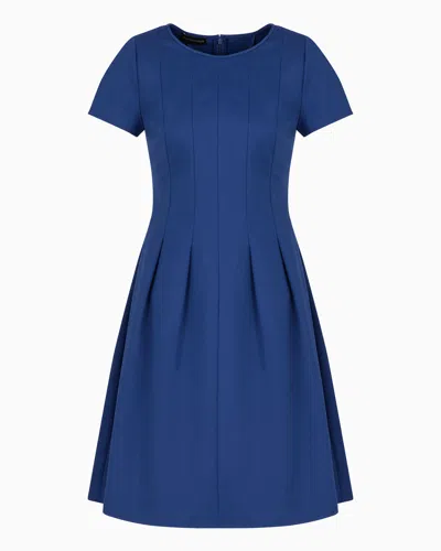 Emporio Armani Couture Cotton Blend Dress With Pleats In Blue