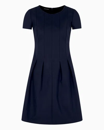 Emporio Armani Couture Cotton Blend Dress With Pleats In Navy Blue
