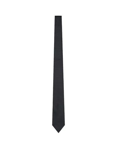 Emporio Armani Cravatta In Pura Seta Monogram Jacquard Nera In Black