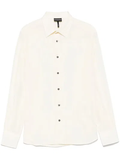 Emporio Armani Cream White Stretch Cotton Shirt