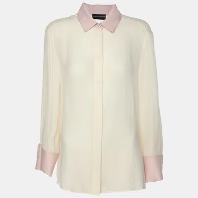 Pre-owned Emporio Armani Cream/pink Silk Button Front Shirt L