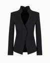 Emporio Armani Crêpe Cady Jacket With Ruffle-effect Contoured Edges In Noir