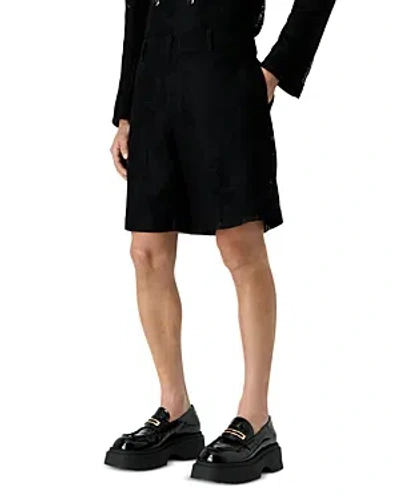 Emporio Armani Crepe Crocheted Ginkgo Motif Regular Fit Bermuda Shorts In Black