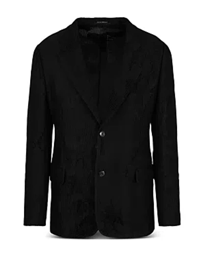 Emporio Armani Crepe Crocheted Ginkgo Motif Single Breasted Regular Fit Jacket In Black