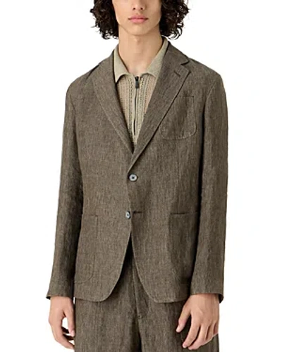 Emporio Armani Crepe Delave Linen Single Breasted Regular Fit Jacket In Solid Medium