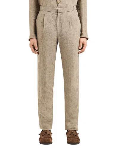 Emporio Armani Crepe Delave Linen Trouser In Dark Beige