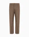 Emporio Armani Crêpe-effect Faded Linen Trousers With Ribbing In Brown