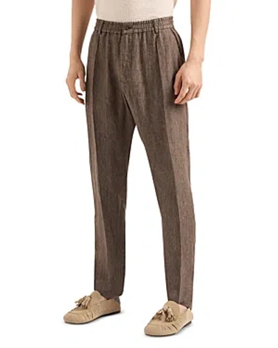 Emporio Armani Crepe Effect Ribbed Faded Linen Trousers In Brown