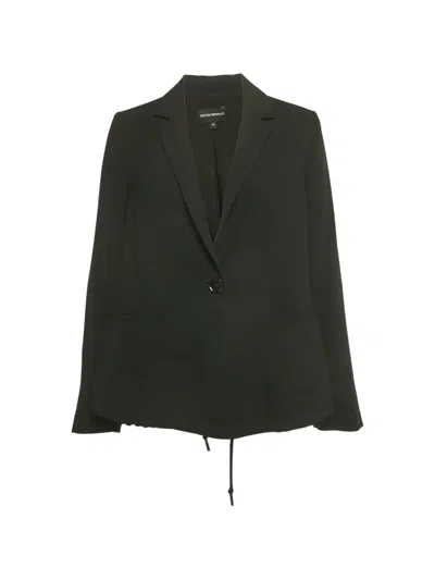 Pre-owned Emporio Armani Crepe Elasticated-waist Jacket In Black