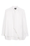 Emporio Armani Crepe Tie Neck Shirt In Gray