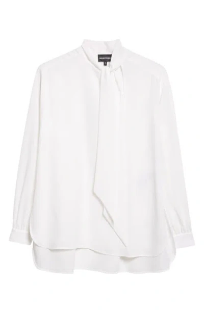 Emporio Armani Crepe Tie Neck Shirt In Gray