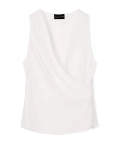 Emporio Armani Ruched Sleeveless Wrap Top In White