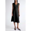 Emporio Armani Crepe V-neck Midi Dress In Black
