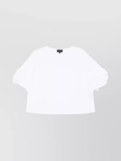 Emporio Armani Crew Neck Cotton Blouse With Short Sleeves In White