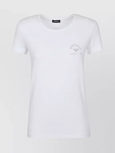 Emporio Armani Crew-neck Cotton T-shirt Rhinestone Embellishment In White