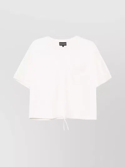 Emporio Armani Crew Neck Cotton T-shirt With Drawstring Hem In White