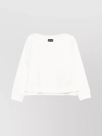 Emporio Armani Crew Neck Embroidered Detail Knit Sweatshirt In White
