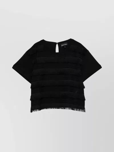 Emporio Armani Crew Neck Fringe T-shirt Keyhole Back In Black