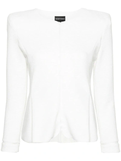 Emporio Armani Crew Neck Jacket With Zip In Warm White