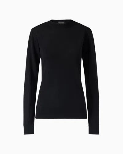 Emporio Armani Crew-neck Jumper In Pure Virgin Wool In Black